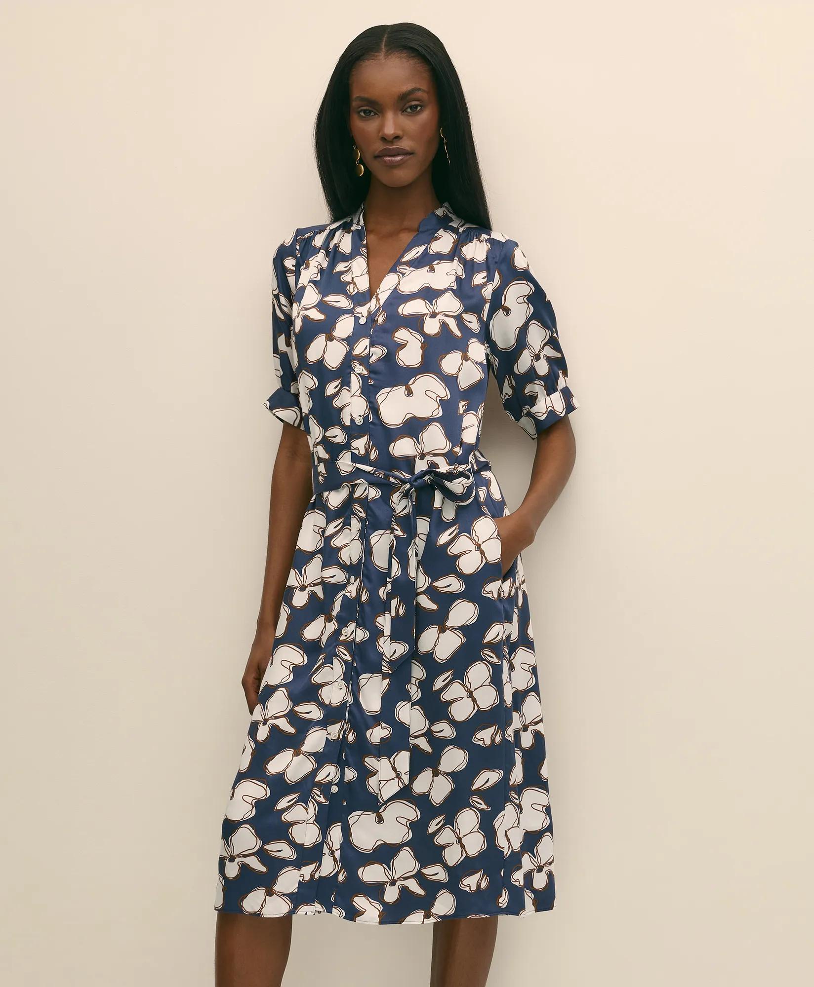 Belted Modal Shirt Dress in Abstract Floral Print