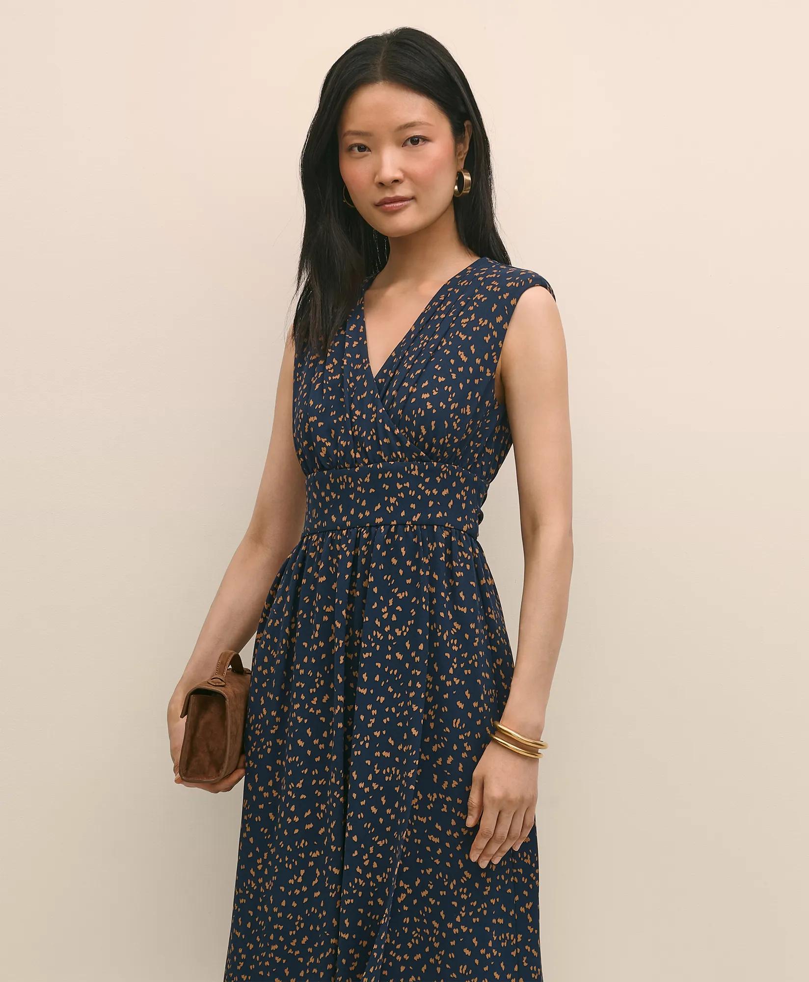 Georgette Crepe Abstract Print Faux-Wrap Dress