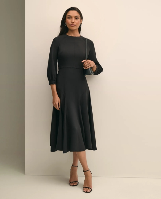 Viscose Blend Shirred-Sleeve Dress