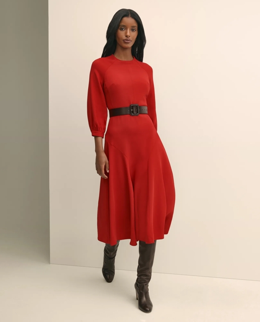 Viscose Blend Shirred-Sleeve Dress