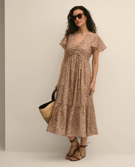 Chiffon Floral Flutter-Sleeve Dress