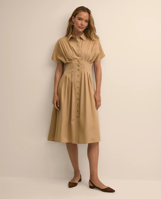 Supima Cotton Pleated A-Line Shirtdress
