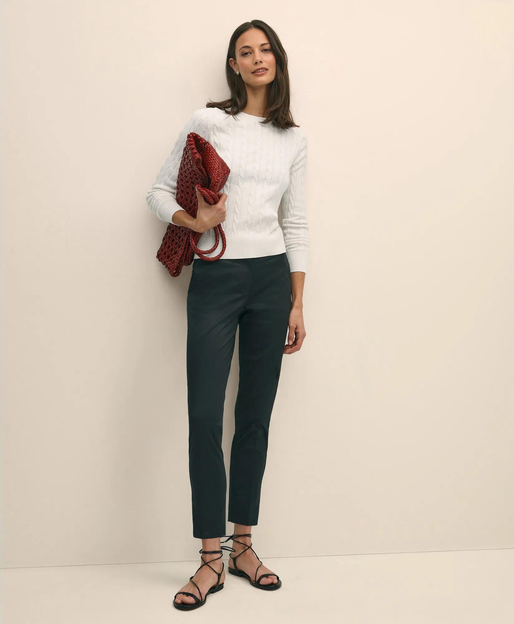 Supima Cotton Cable Crewneck Sweater - White