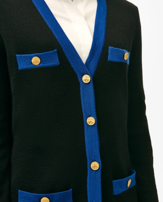 V-Neck Tipped Tunic Cardigan in Wool