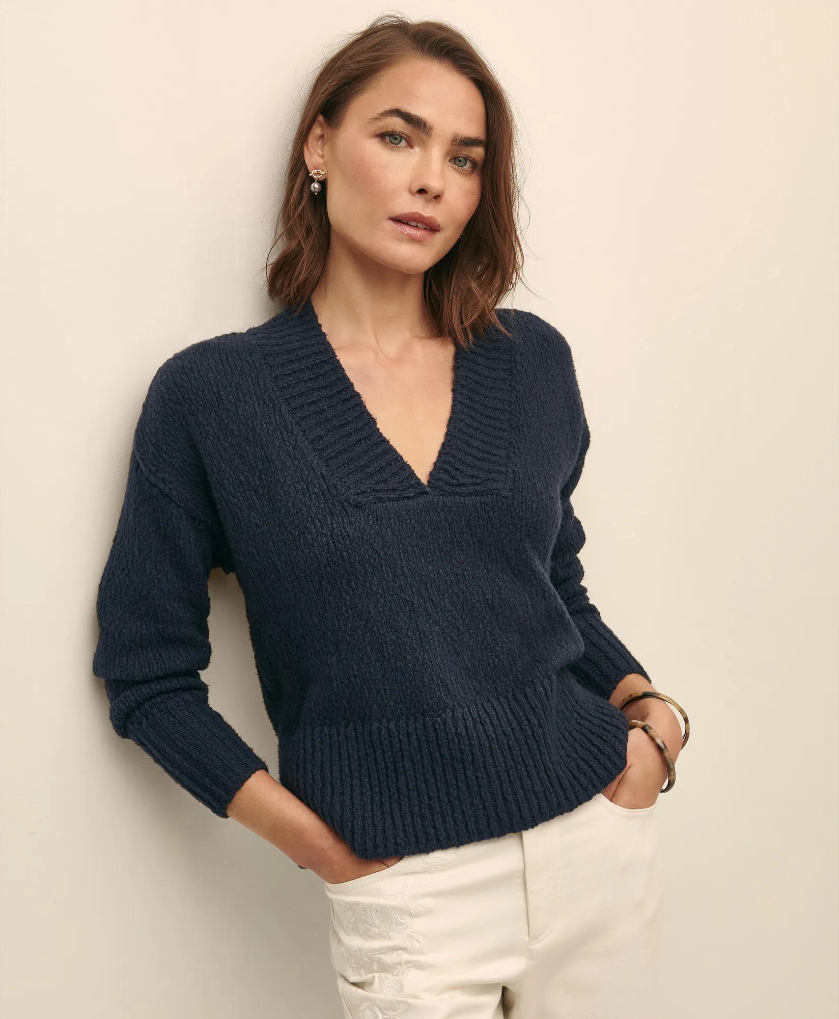 Relaxed Cotton V-Neck Sweater
