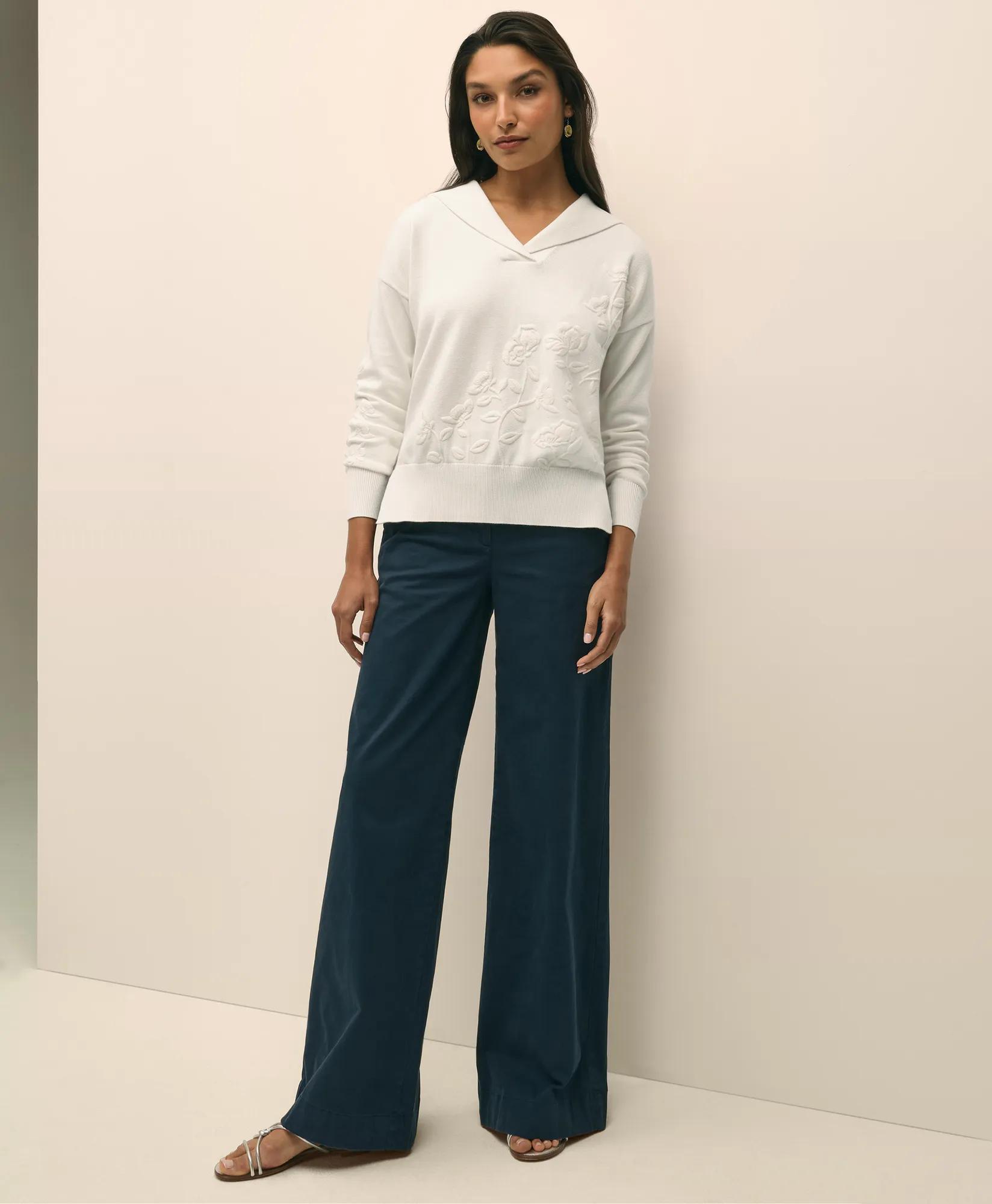 Supima Cotton Shawl Collar Embroidered Sweater