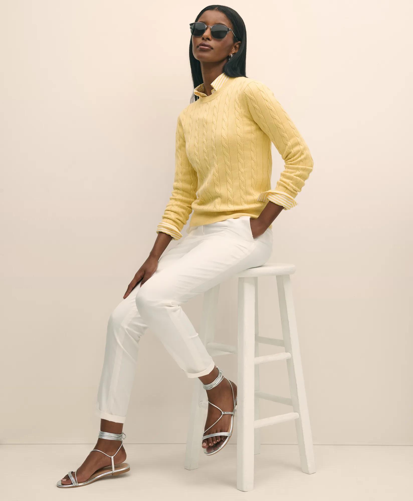 Supima Cotton Cable Crewneck Sweater