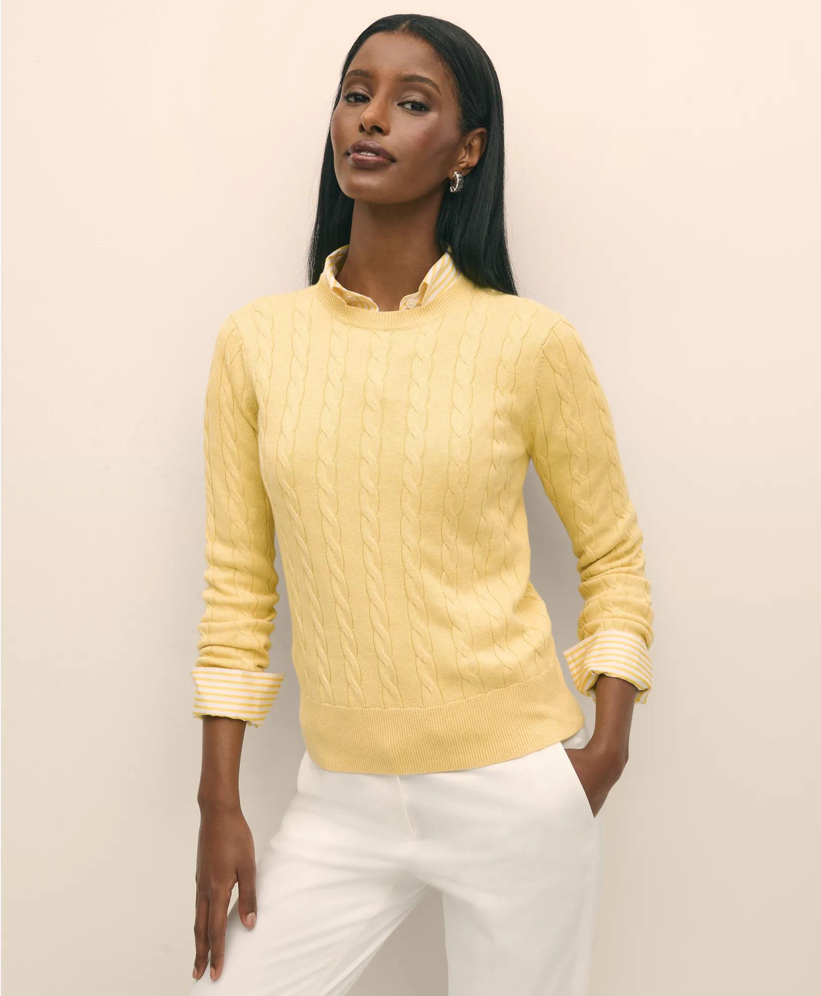 Supima Cotton Cable Crewneck Sweater