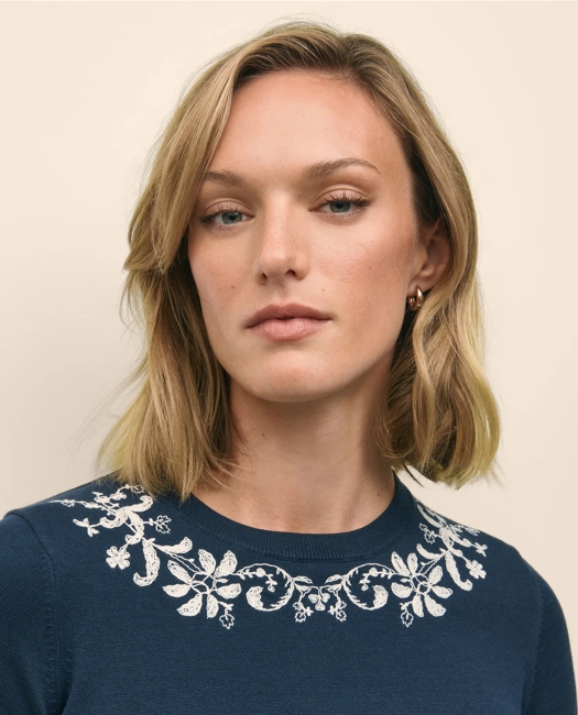 Supima Cotton Embroidered Short-Sleeve Sweater
