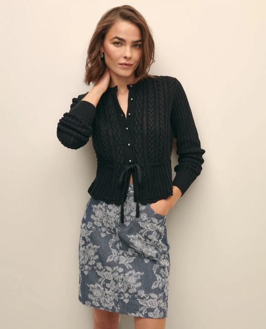 Mercerized Cotton Crochet Peplum Cardigan Sweater