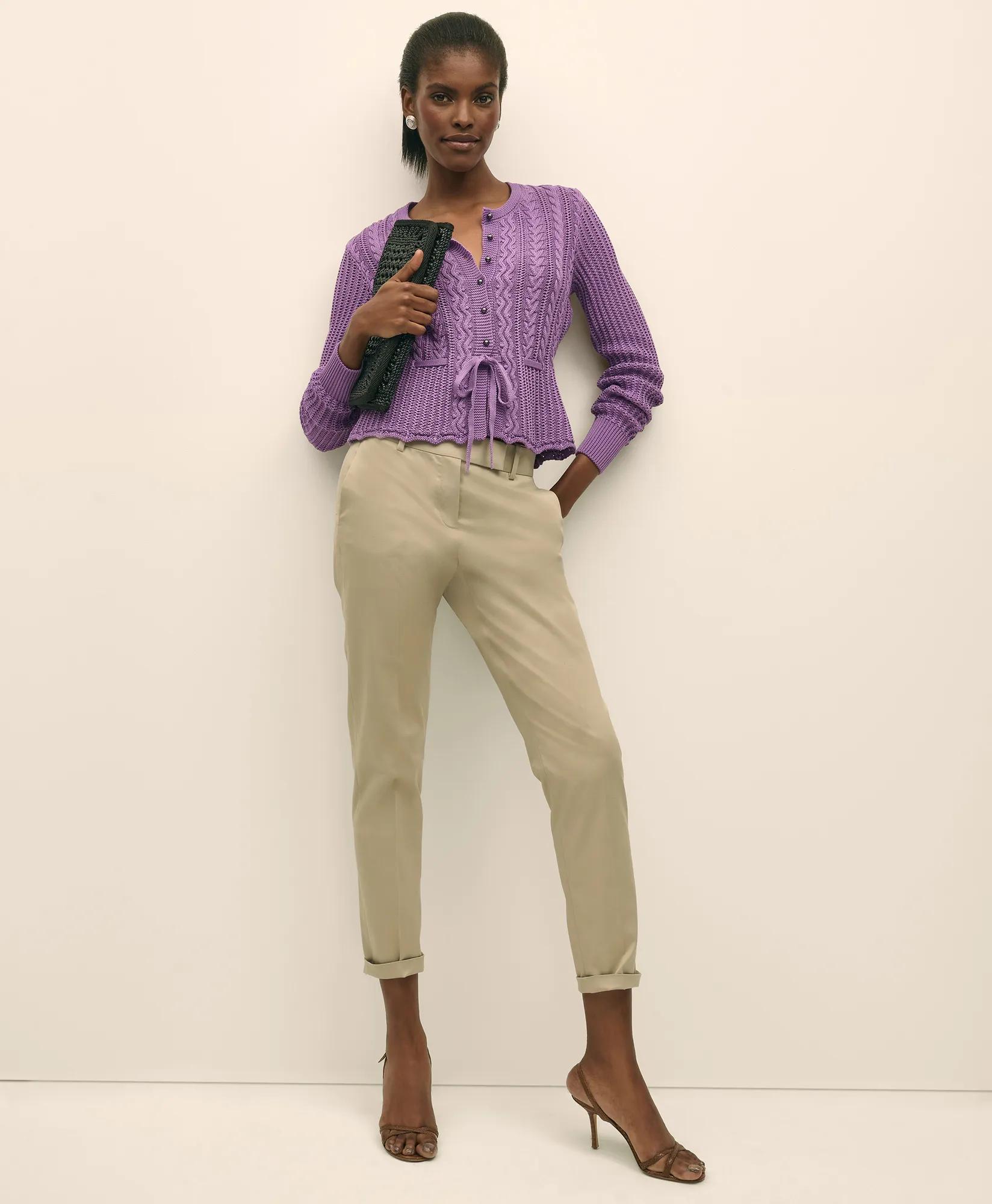 Mercerized Cotton Crochet Peplum Cardigan Sweater - Medium Purple