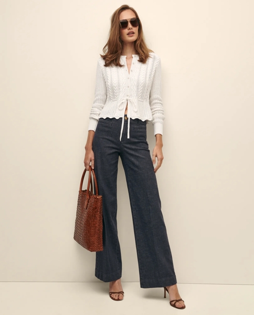 Mercerized Cotton Crochet Peplum Cardigan Sweater