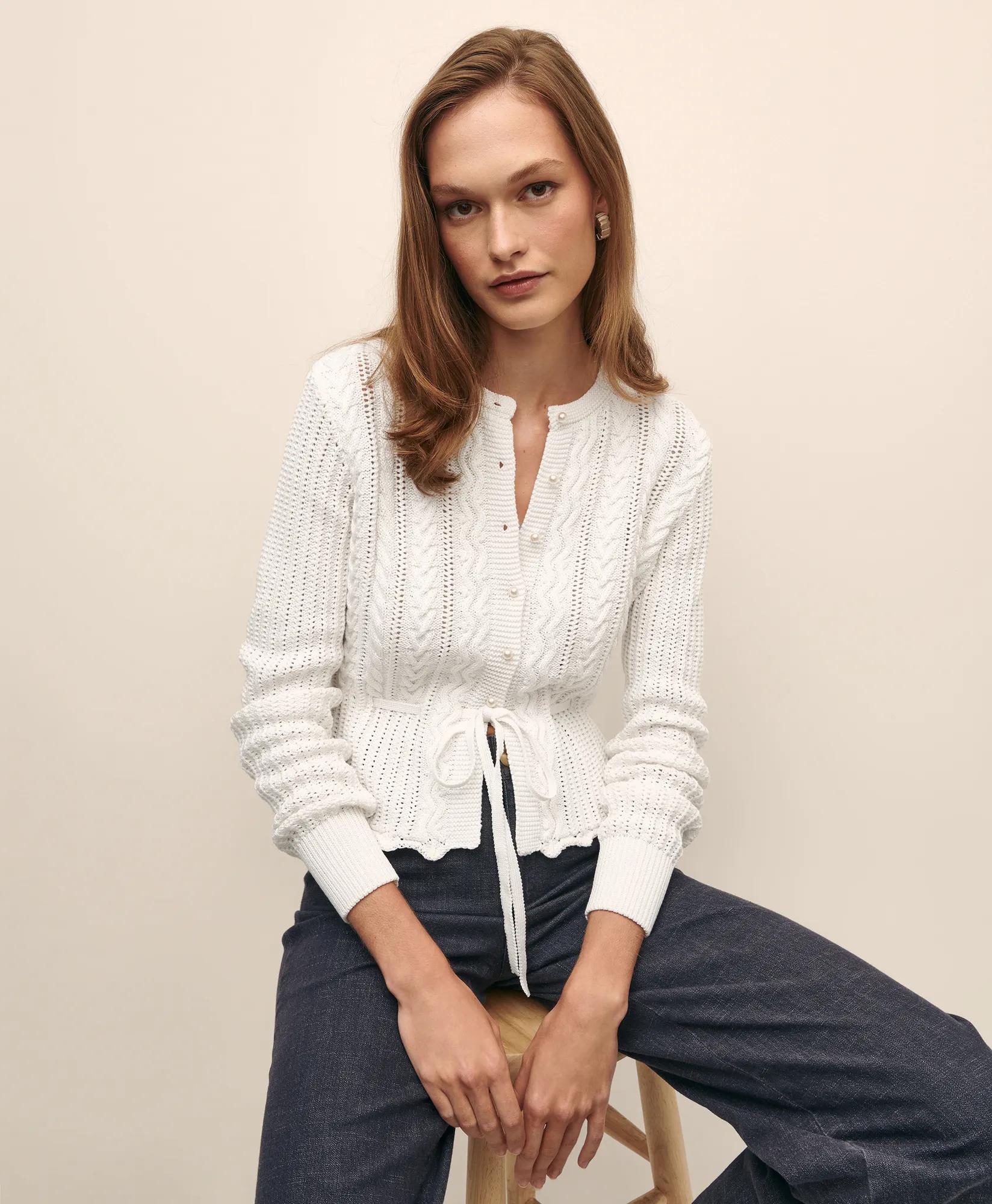 Mercerized Cotton Crochet Peplum Cardigan Sweater
