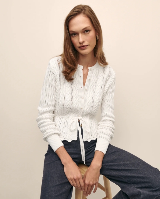 Mercerized Cotton Crochet Peplum Cardigan Sweater