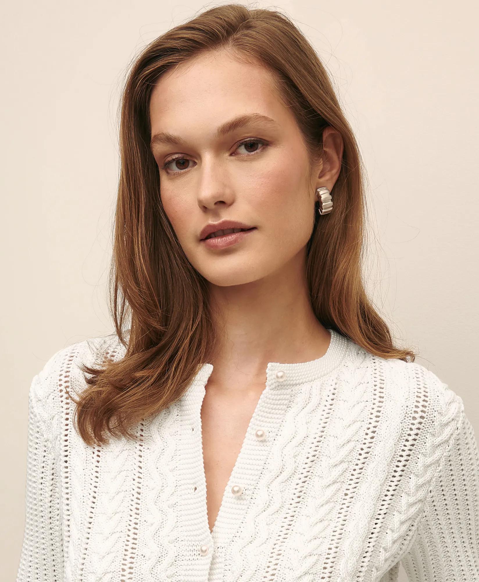 Mercerized Cotton Crochet Peplum Cardigan Sweater