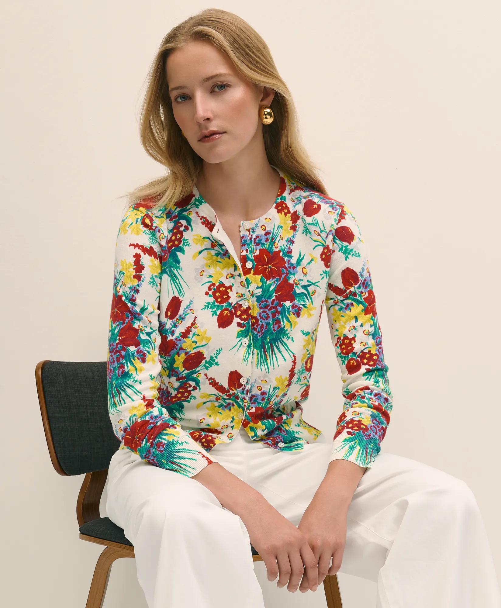 Floral Cardigan in Cotton Sweater