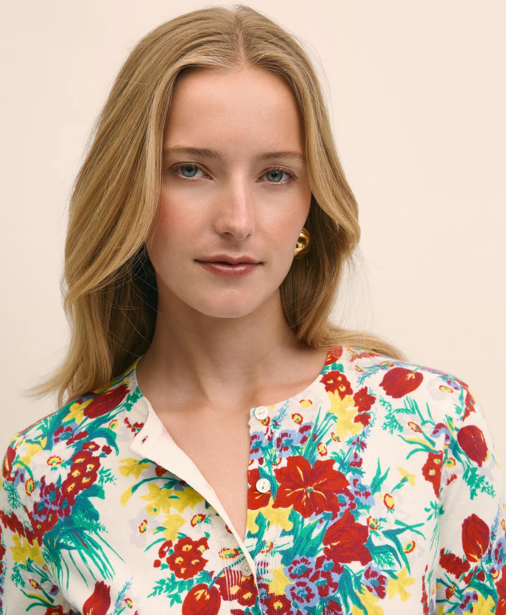 Floral Cardigan in Cotton Sweater