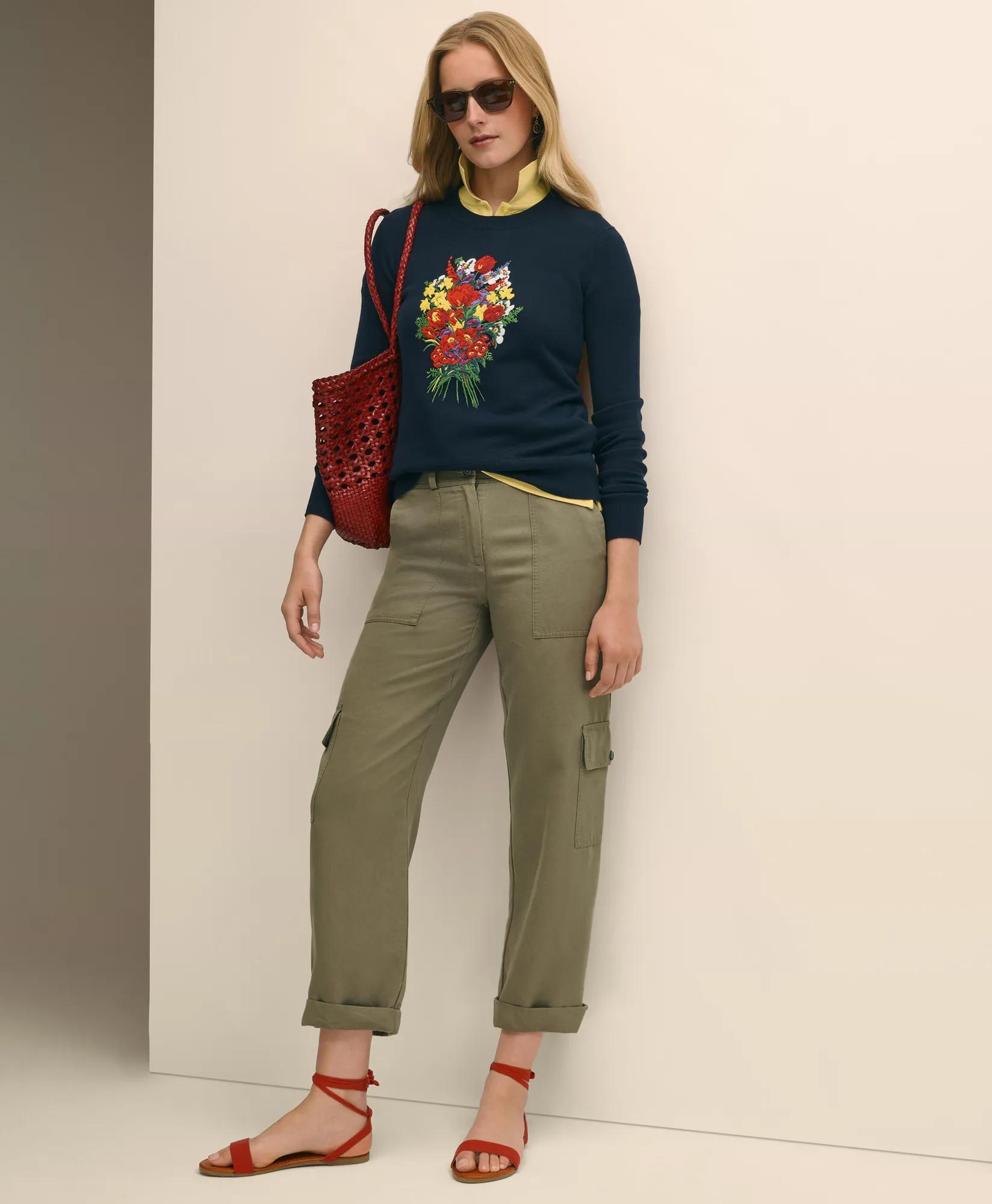 Poppy Embroidered Long-Sleeve Sweater in Silk Blend