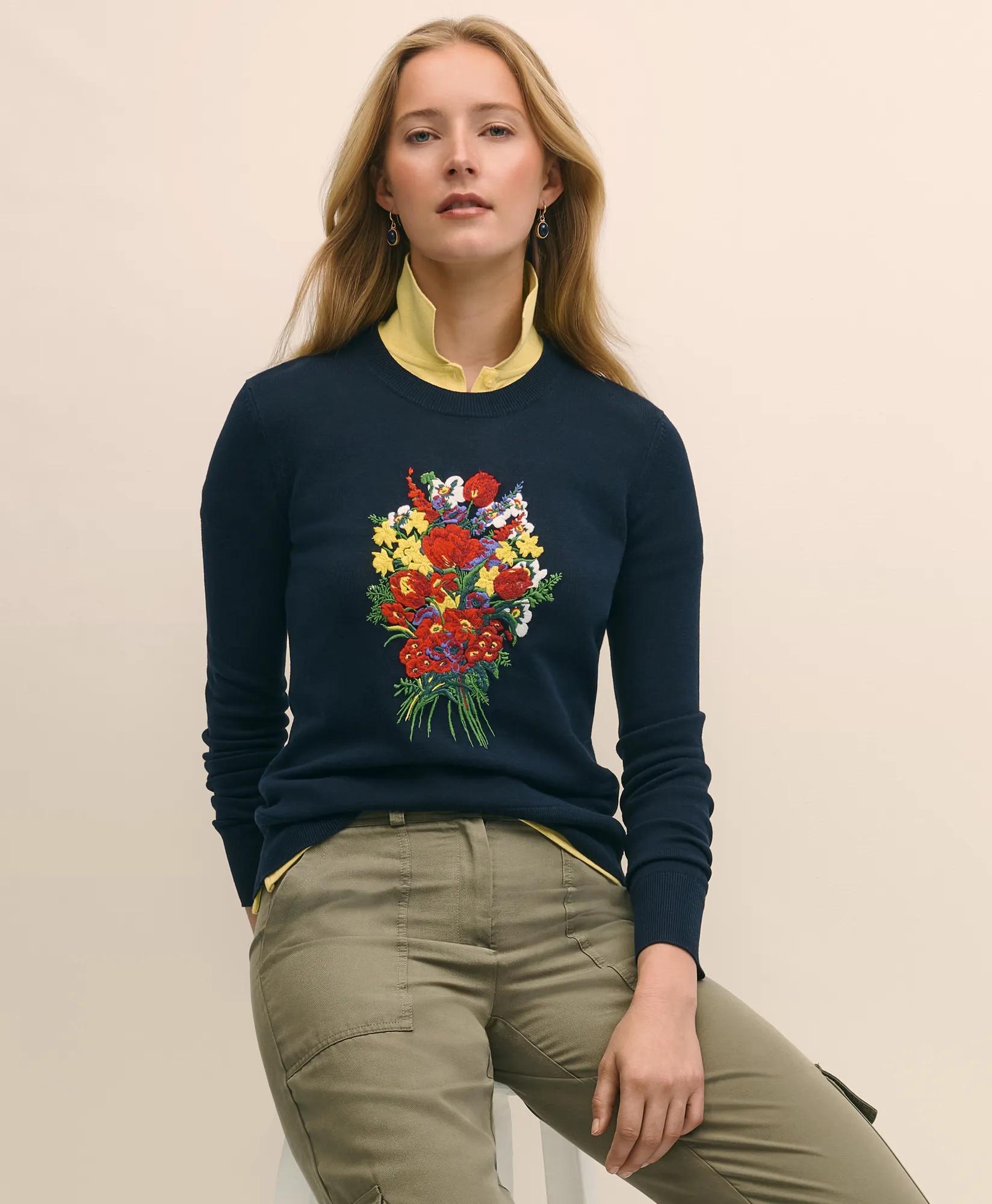 Poppy Embroidered Long-Sleeve Sweater in Silk Blend