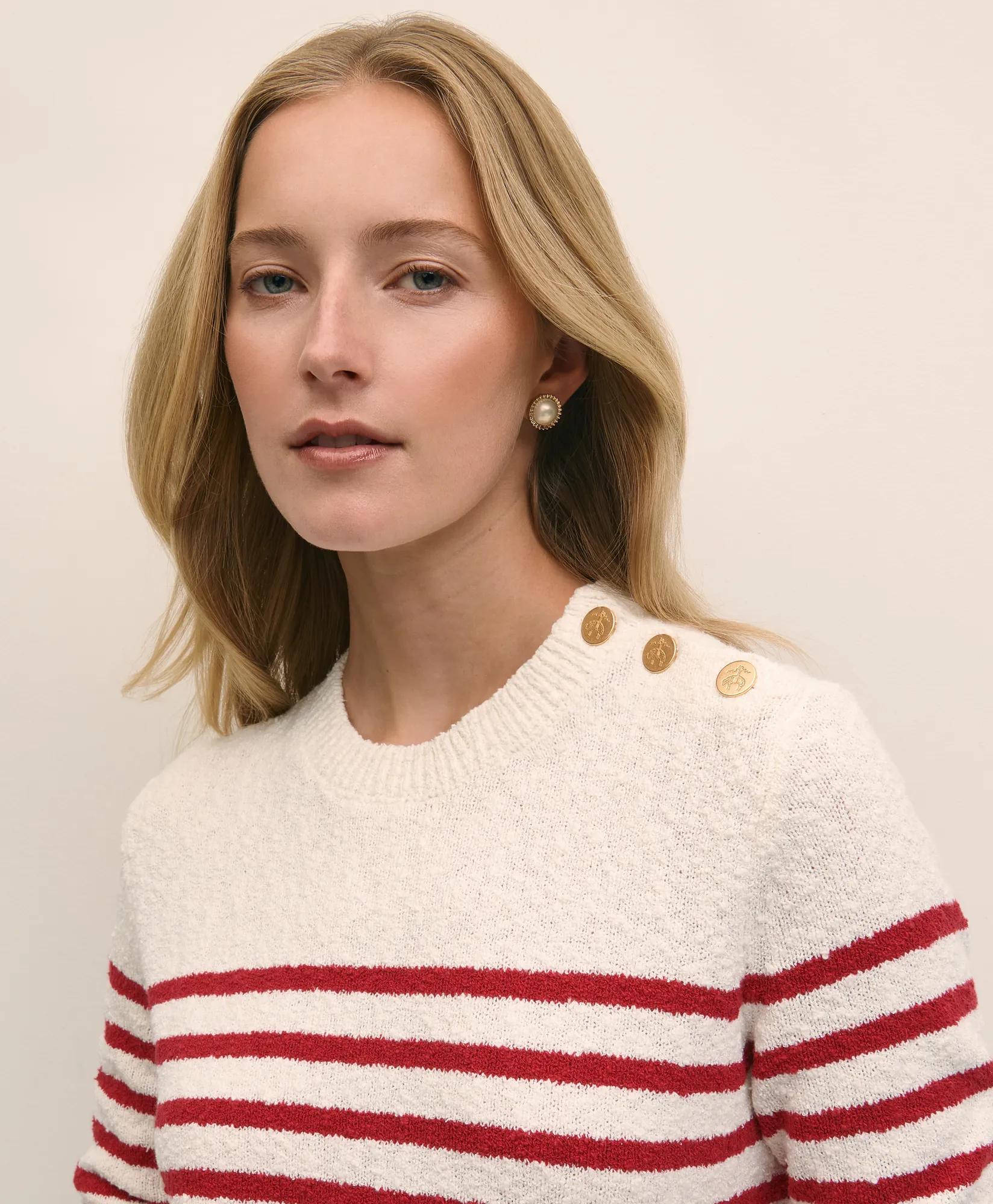 Mariner Stripe Buttoned-Shoulder Sweater in Cotton