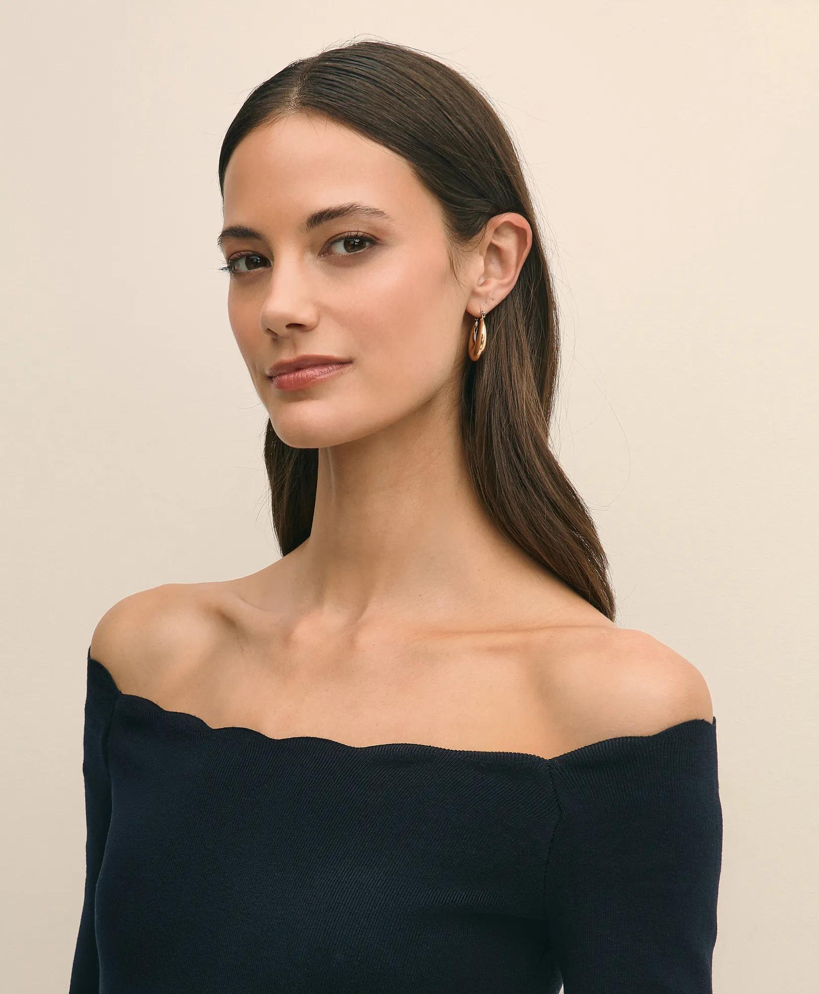 Off-The-Shoulder Scallop Sweater - Black