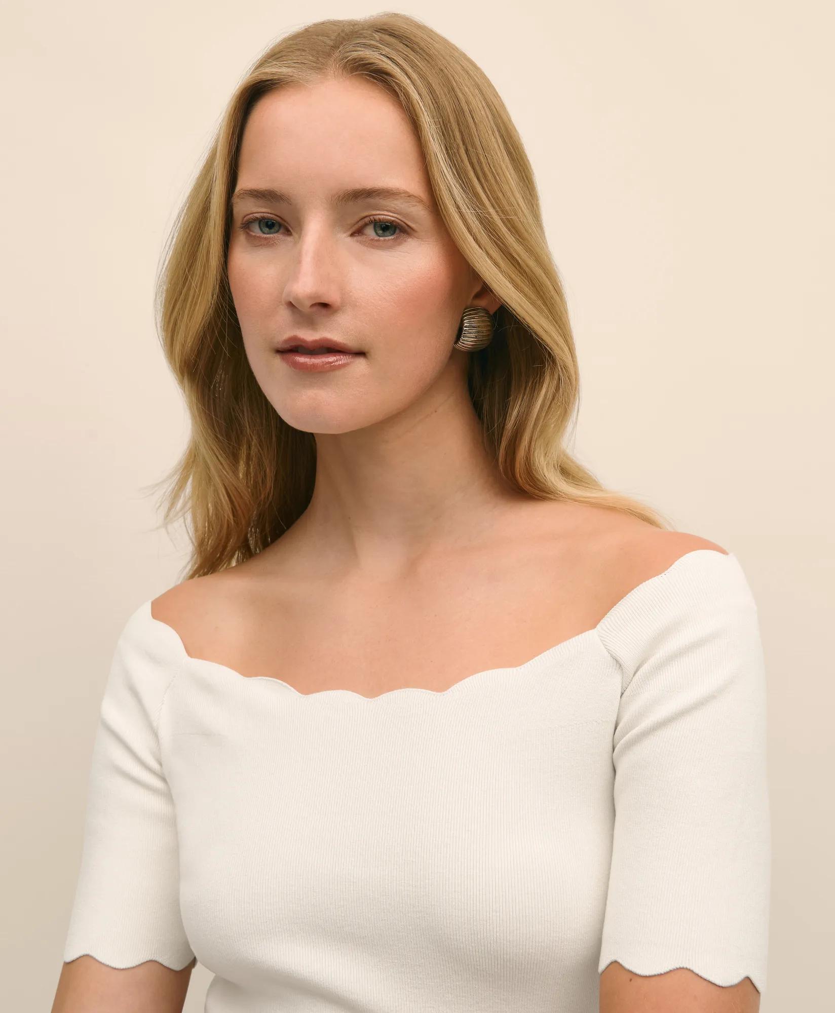 Off-The-Shoulder Scallop Sweater