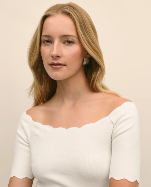 Off-The-Shoulder Scallop Sweater