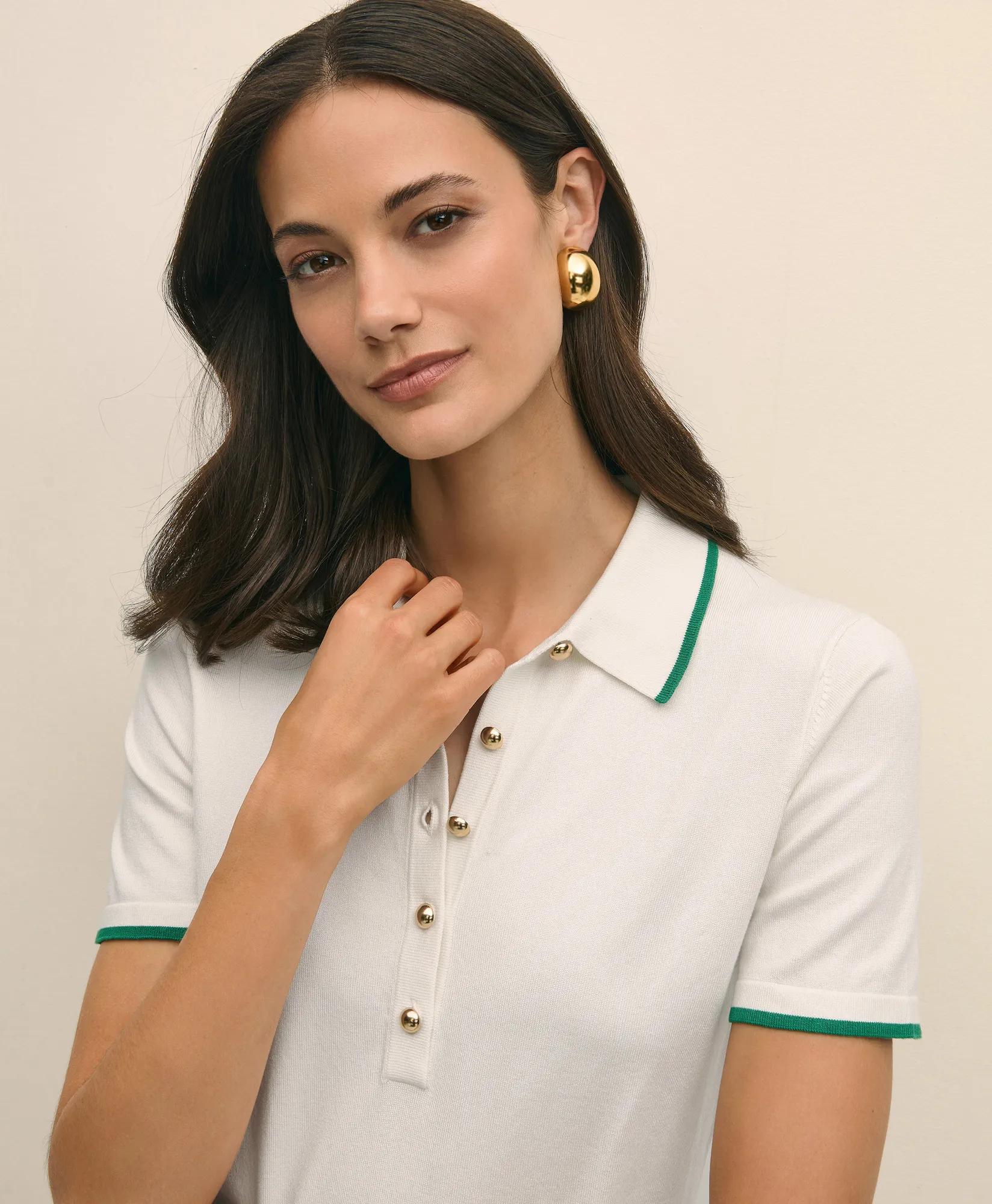 Tipped Polo Sweater in Silk Blend