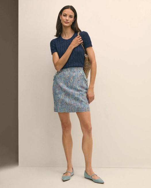 Linen Cable Short-Sleeve Shell Sweater