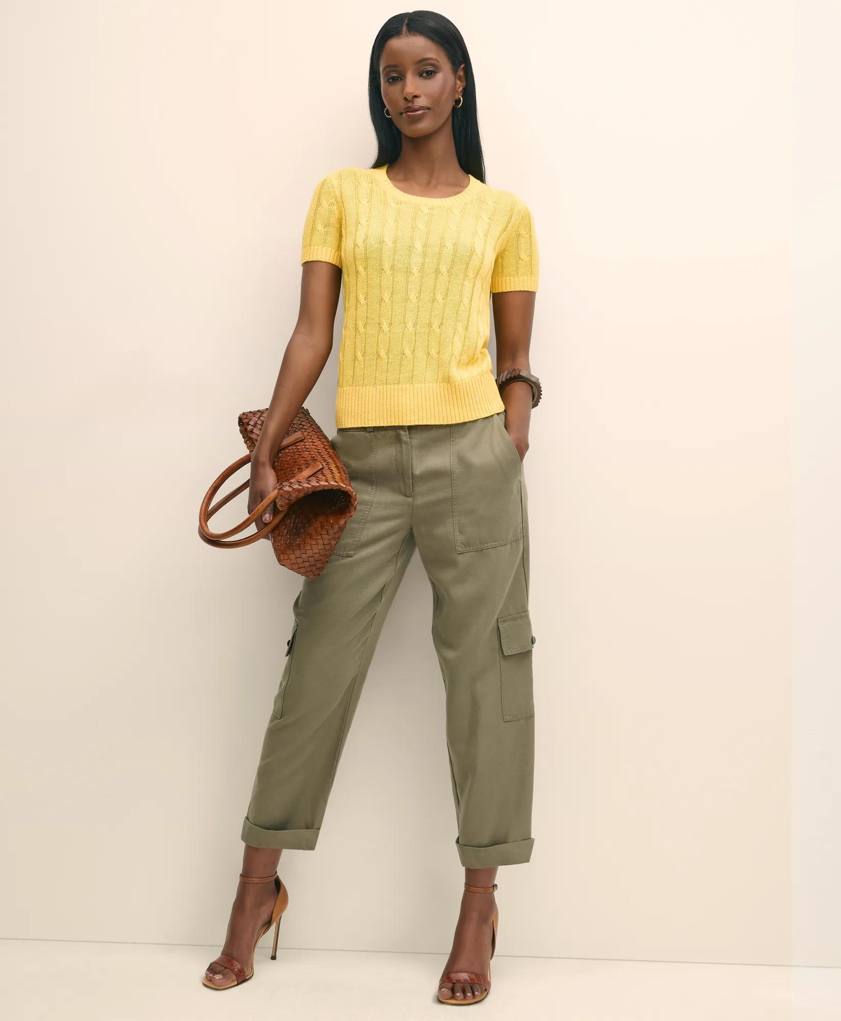 Linen Cable Short-Sleeve Shell Sweater