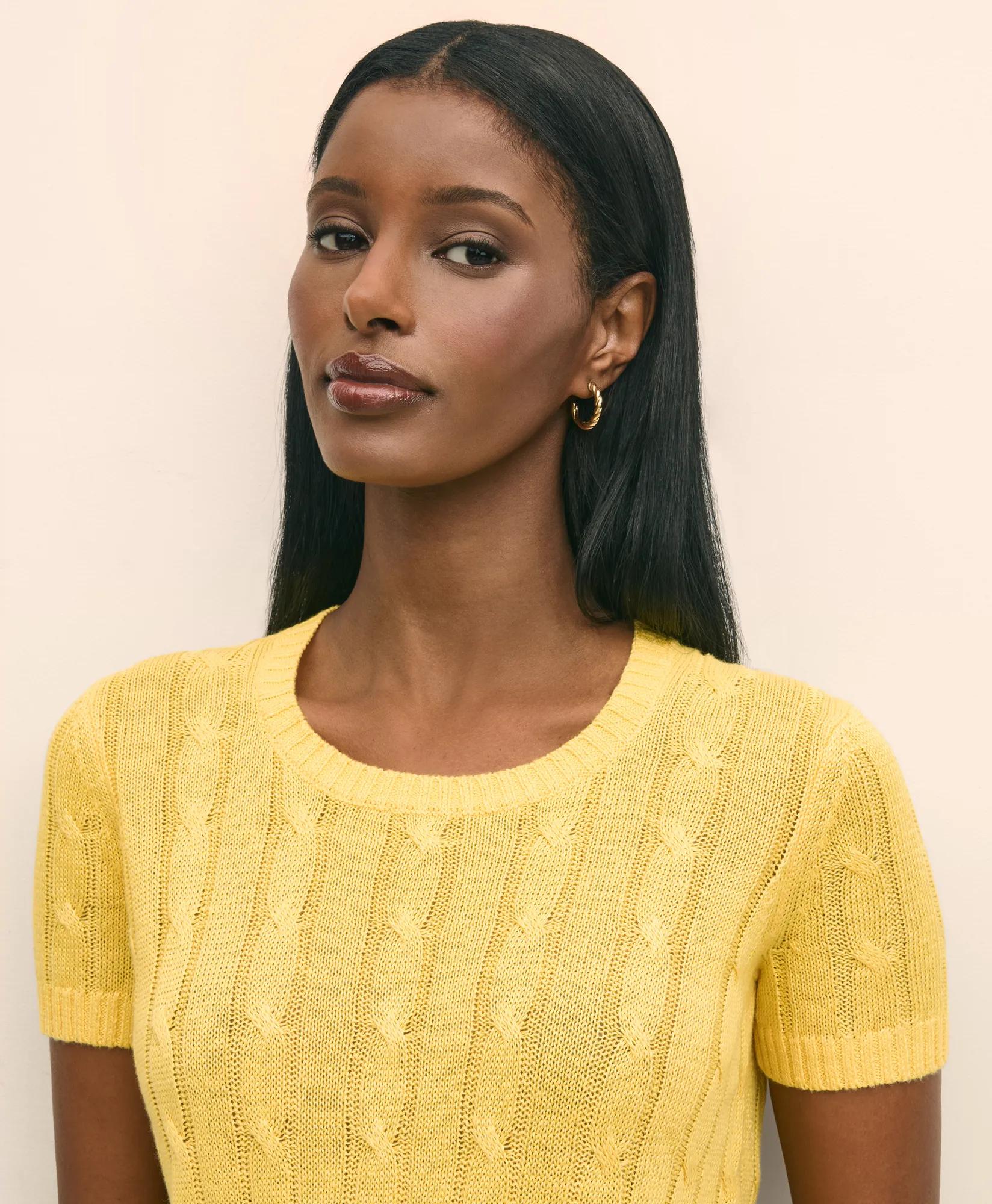 Linen Cable Short-Sleeve Shell Sweater