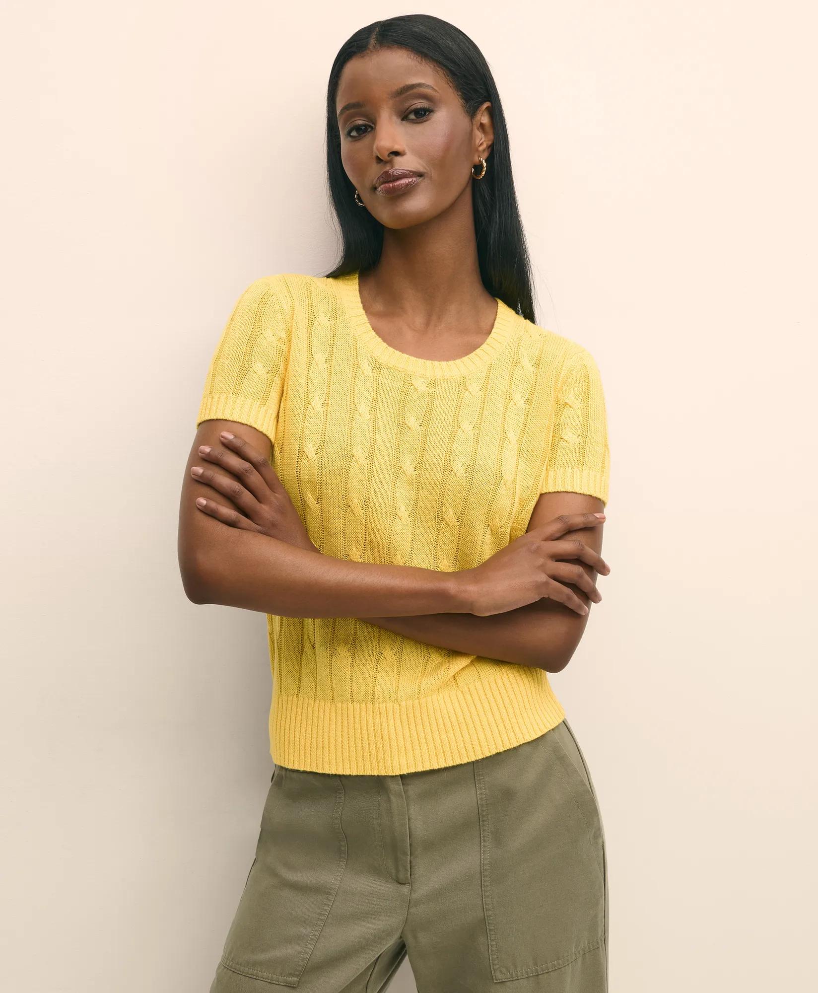 Linen Cable Short-Sleeve Shell Sweater