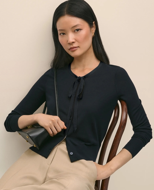 Silk-Blend Bow-Neck Cardigan Sweater