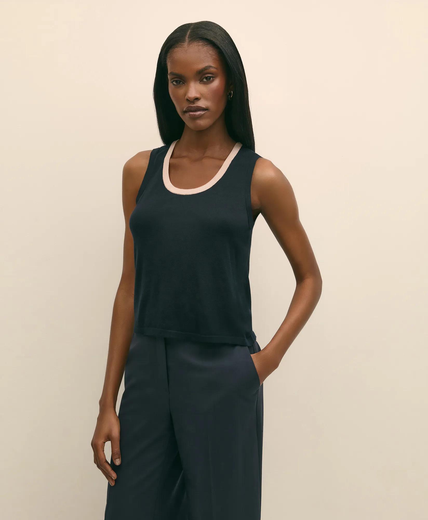 Silk-Blend Tipped Sleeveless Sweater Shell