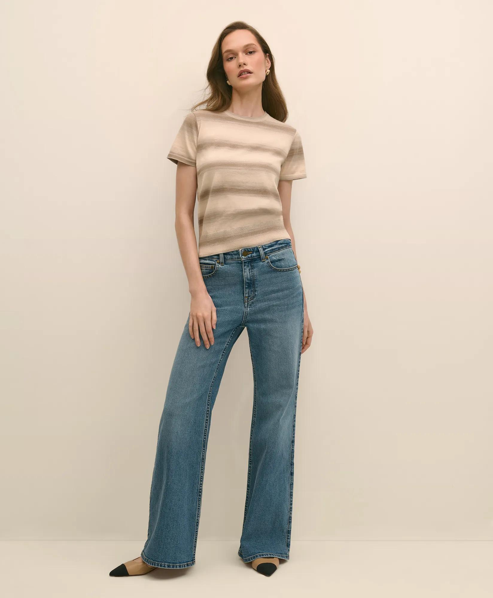 Egyptian Cotton Space-Dyed Short-Sleeve Shell Sweater