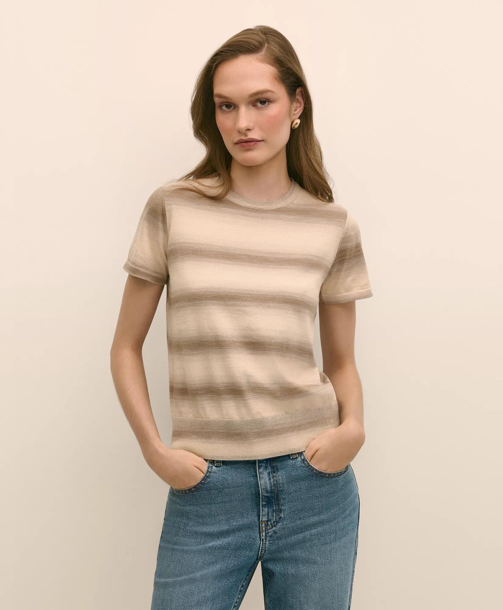 Egyptian Cotton Space-Dyed Short-Sleeve Shell Sweater