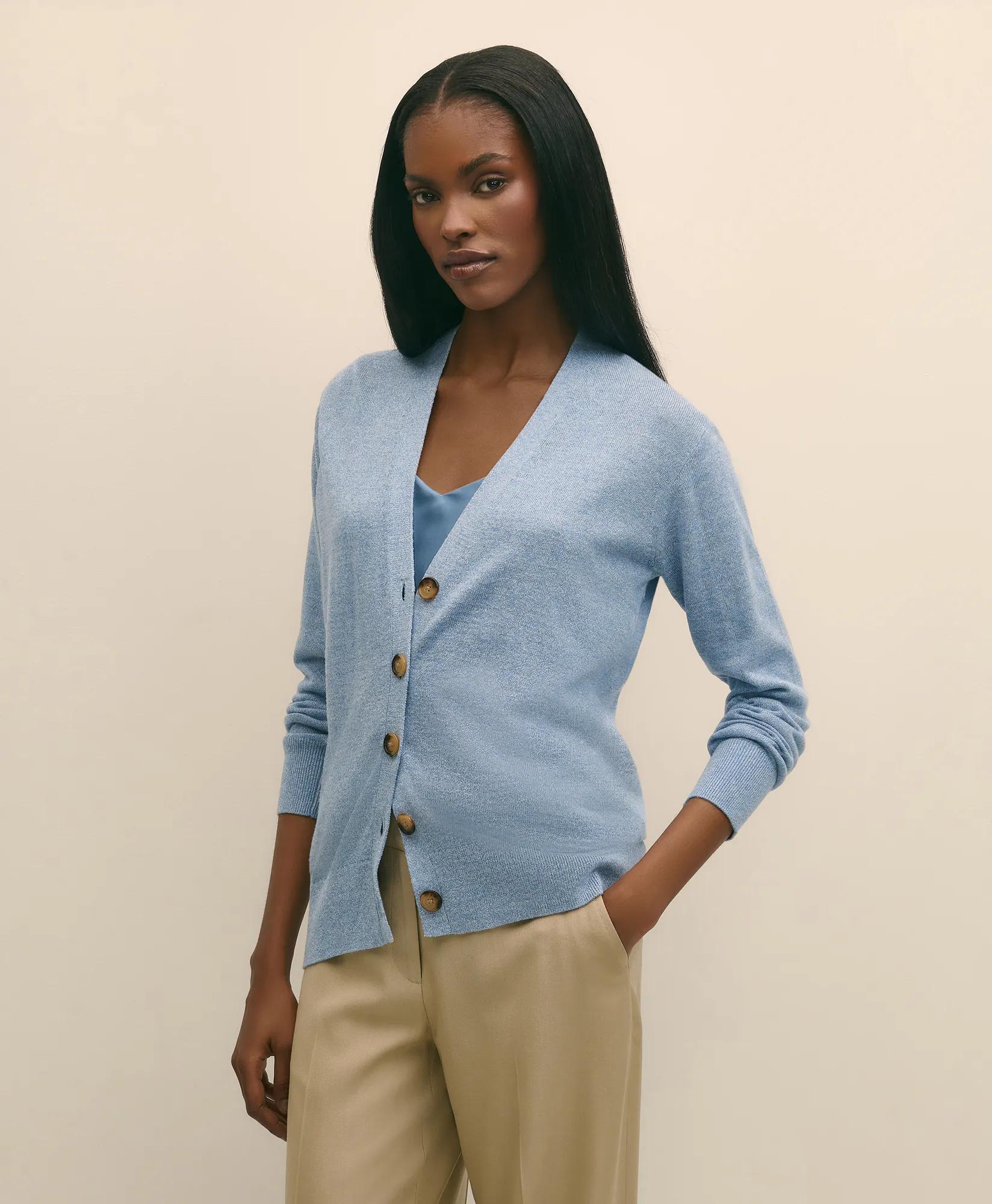 Silk Marled Knit Relaxed Cardigan Sweater