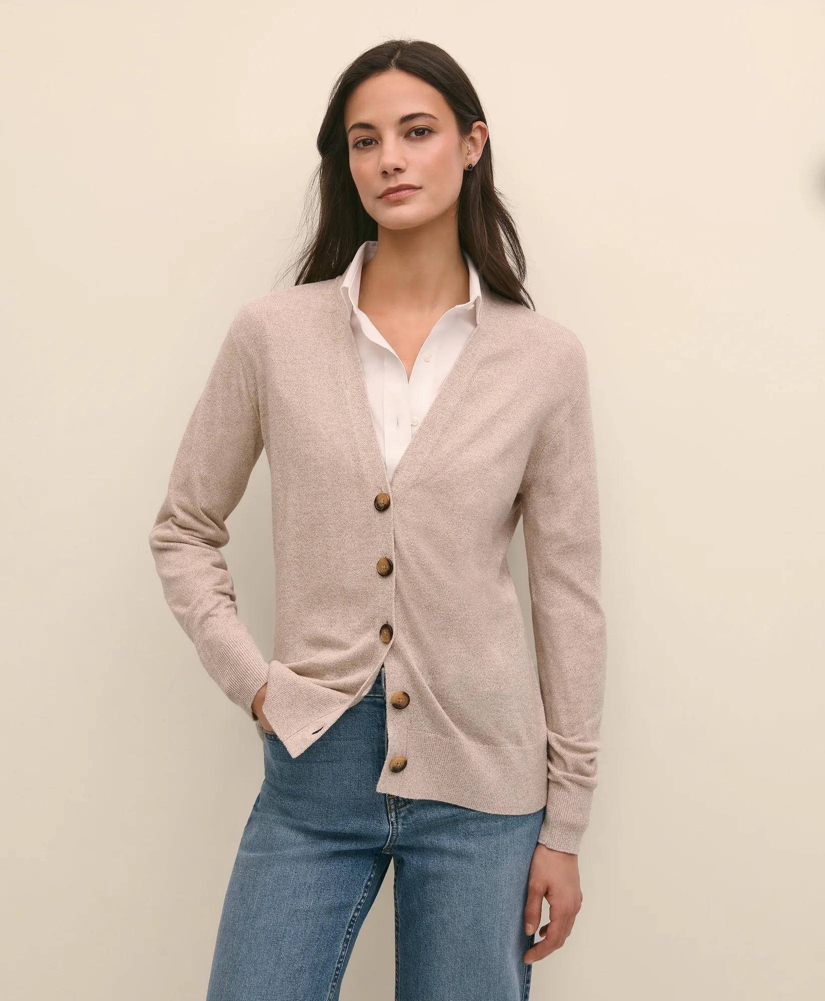 Silk Marled Knit Relaxed Cardigan Sweater