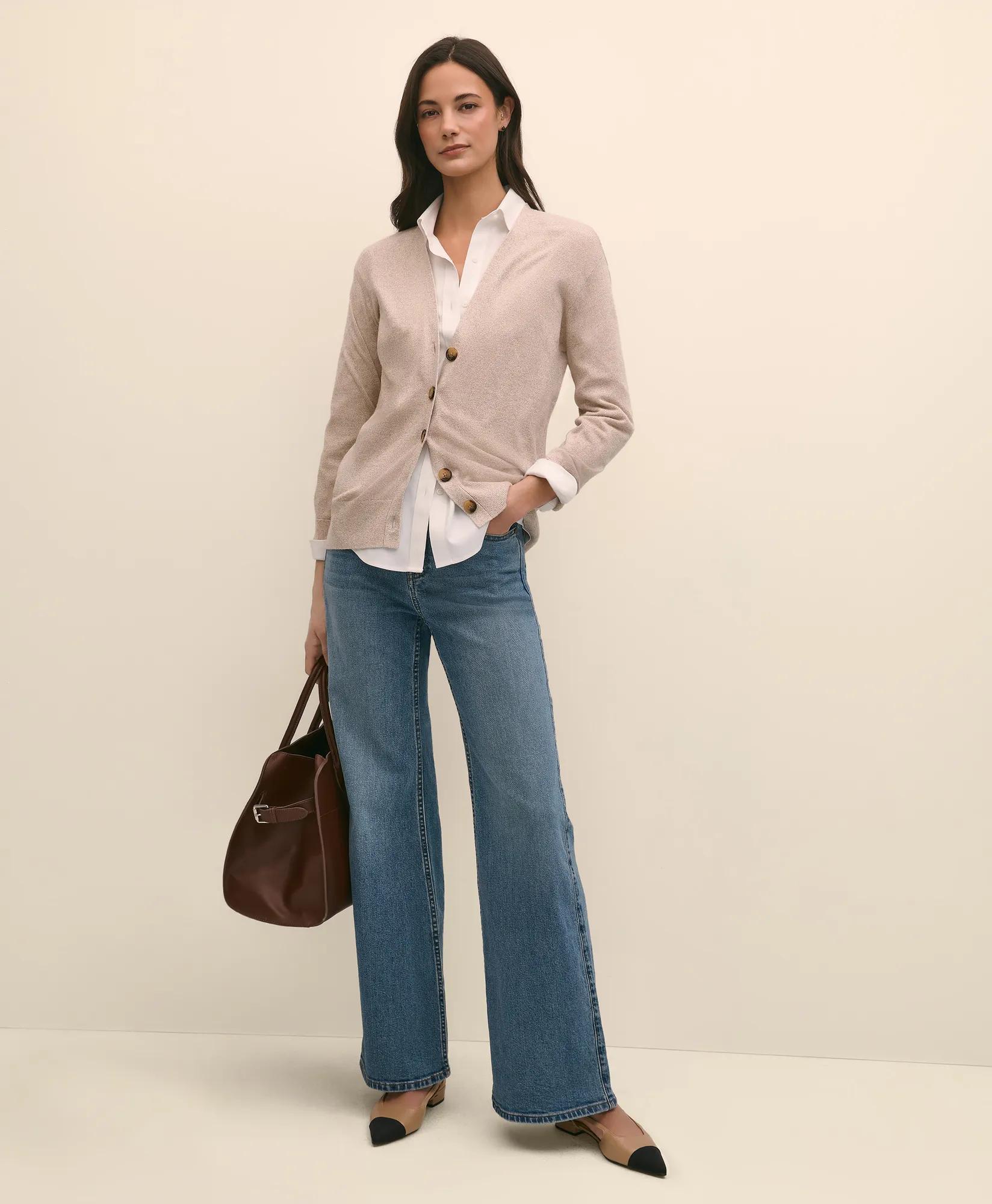 Silk Marled Knit Relaxed Cardigan Sweater