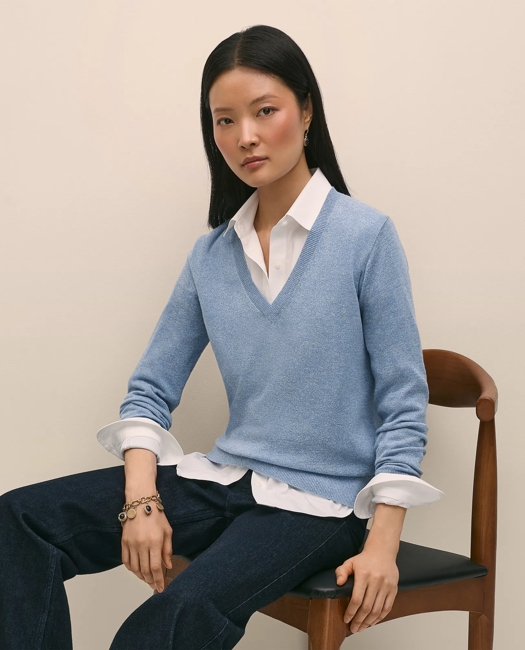 Silk V-Neck Marled Knit Relaxed Sweater