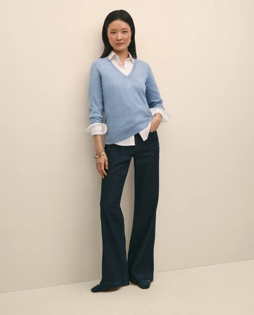 Silk V-Neck Marled Knit Relaxed Sweater