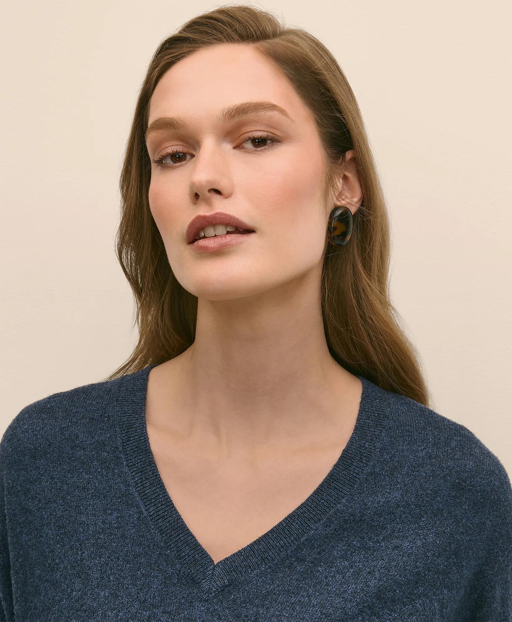 Silk V-Neck Marled Knit Relaxed Sweater