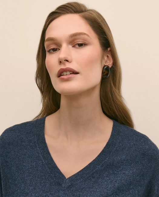 Silk V-Neck Marled Knit Relaxed Sweater