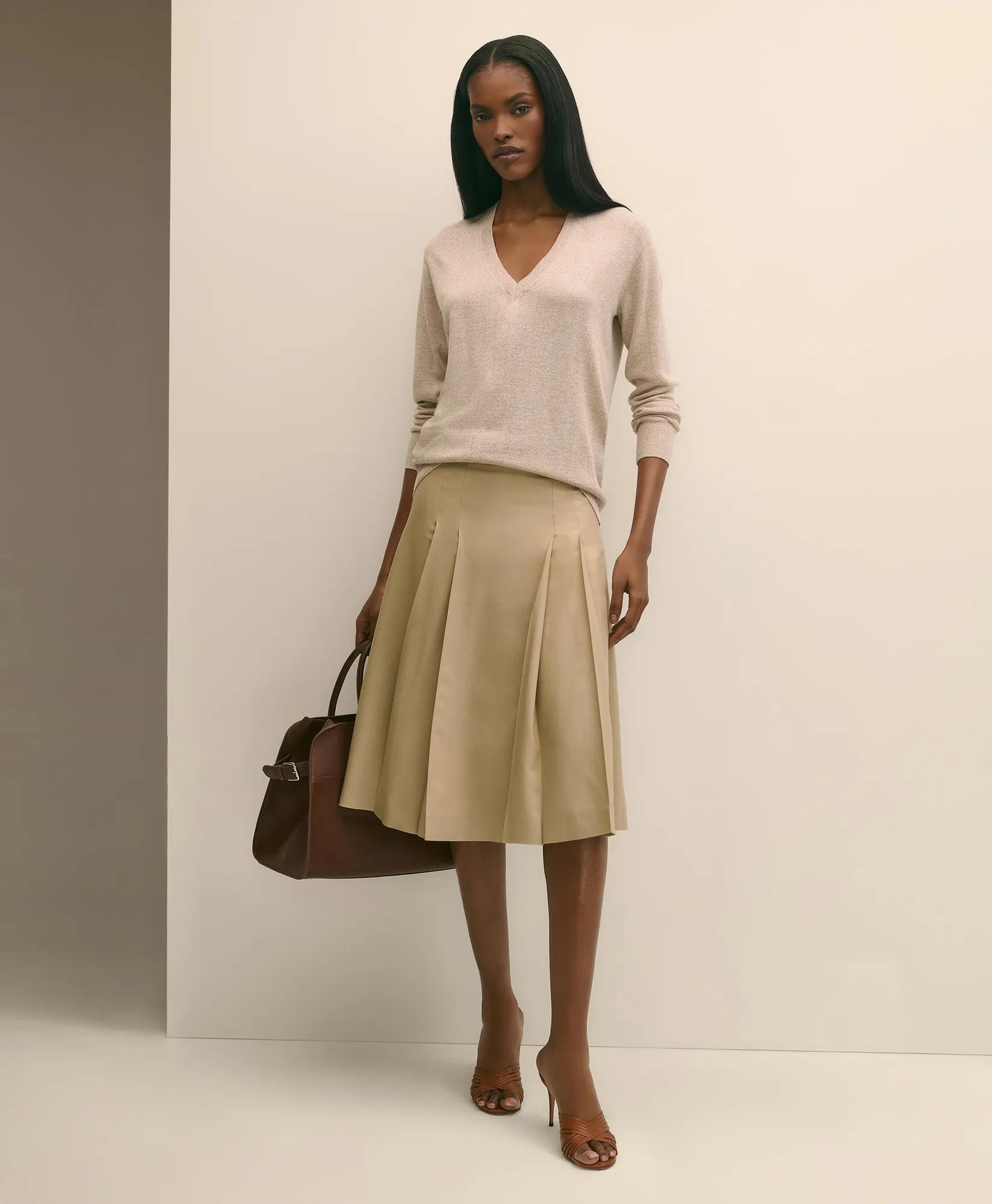 Silk V-Neck Marled Knit Relaxed Sweater