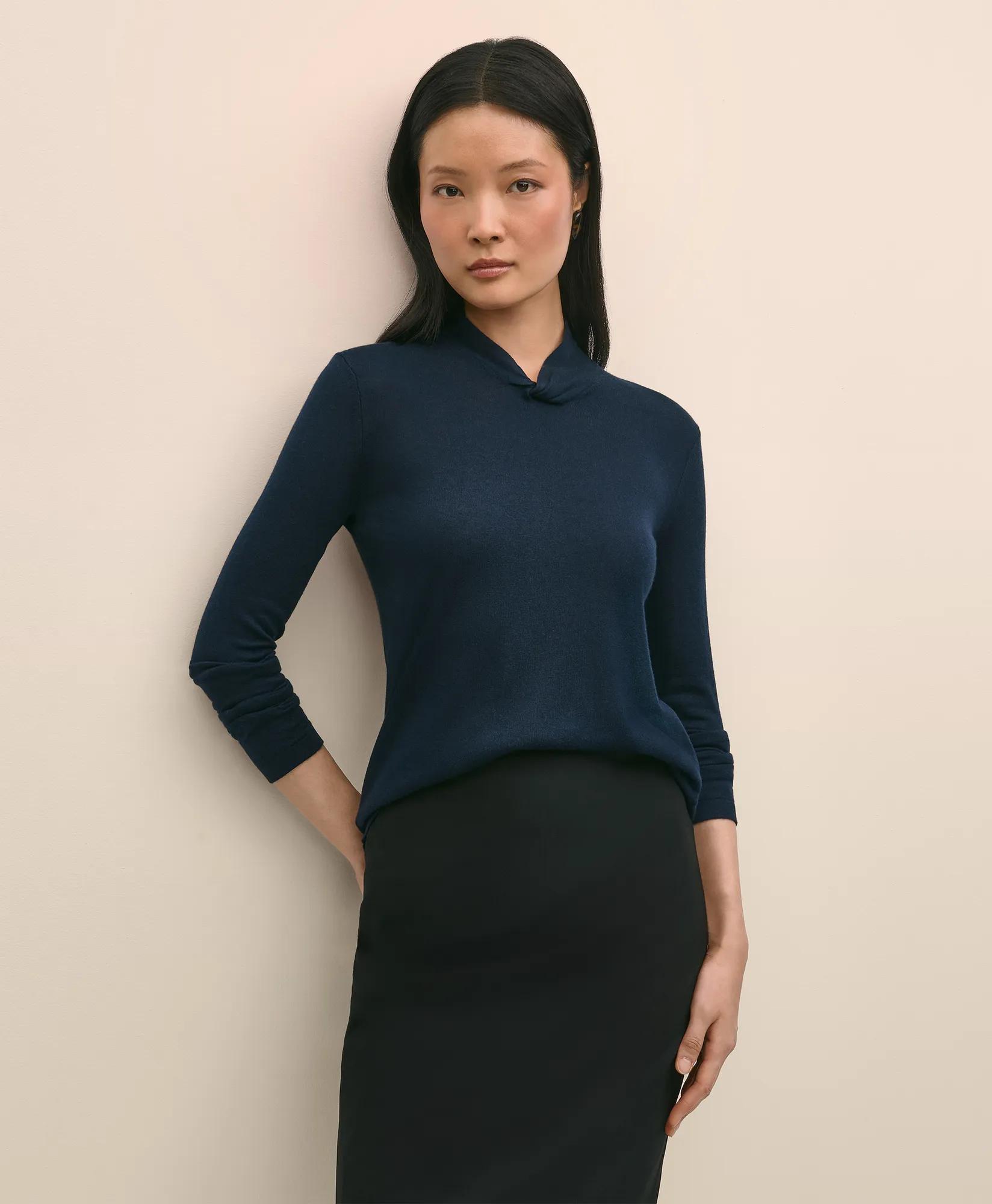 Silk Cashmere Twist Neck Sweater