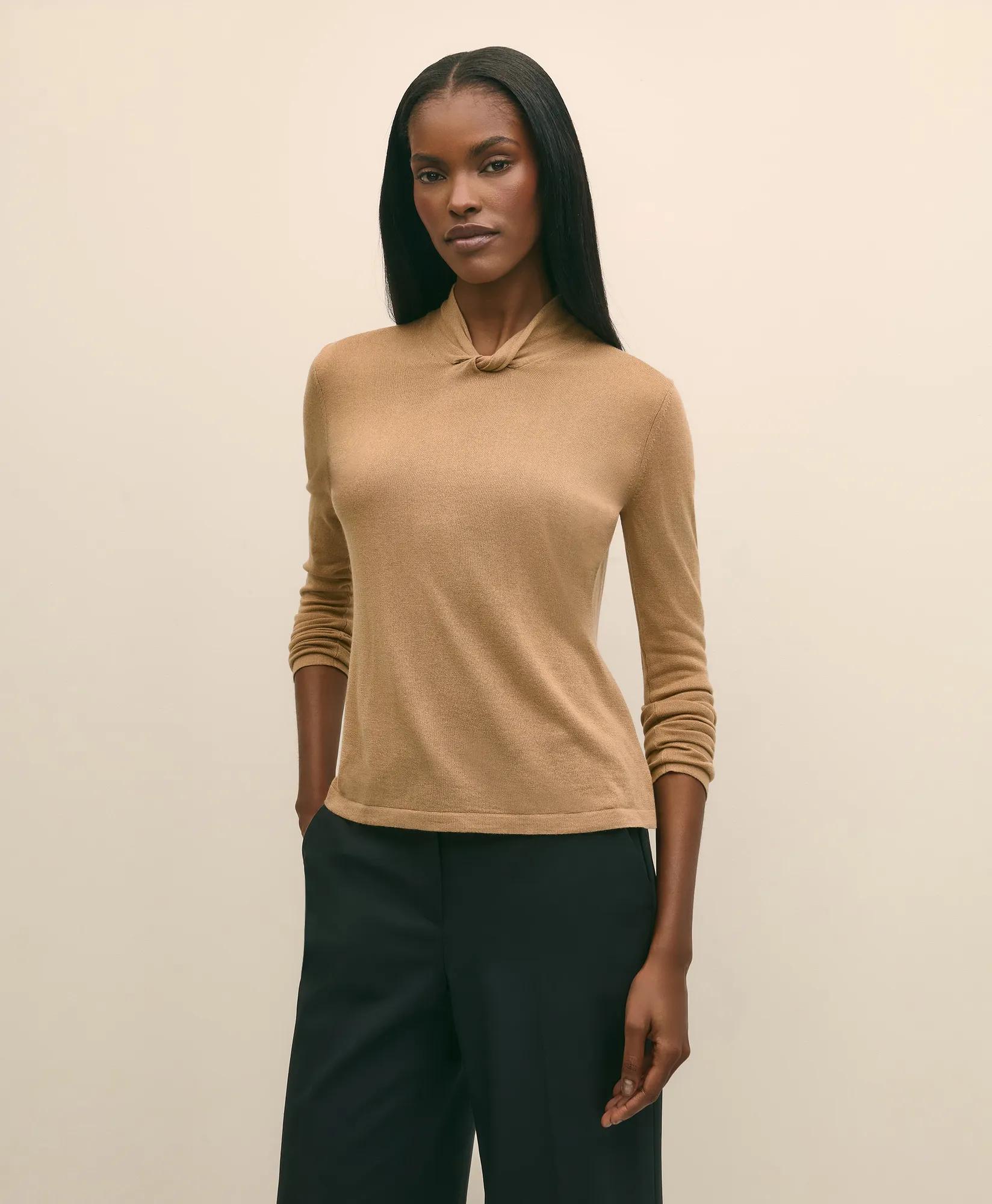 Silk Cashmere Twist Neck Sweater