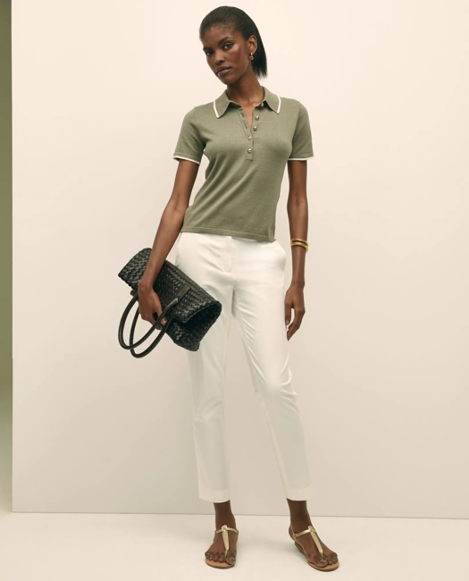 Silk Blend Short-Sleeve Tipped Polo Sweater