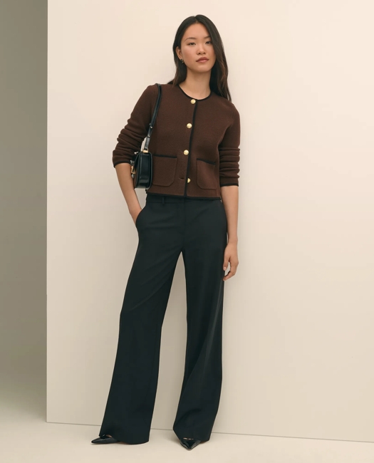 Brushed Merino Wool Suede Trim Sweater Jacket