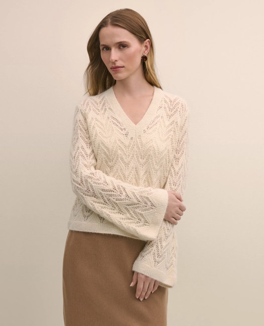 Alpaca-Wool Blend Pointelle Bell-Sleeve Sweater