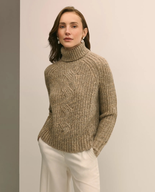 Alpaca-Wool Blend Relaxed Shimmer Turtleneck Sweater